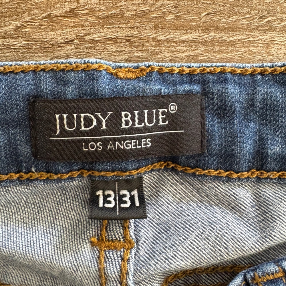 Judy Blue Skinny Jeans Women 13/31 Blue Distressed Raw Hem Mid Rise JB8240MD - Picture 3 of 8